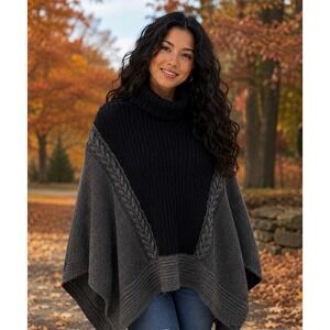 Simply Vera Vera Wang Gray & Black Colorblock Poncho Sweater Turtleneck XS/S